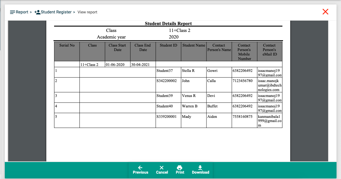 NewGenEducationApp Features -online school management software,college erp software, Institute Management Software , tuition class management software , university management software-How to take Student Register  Report?- Student Details  Report-Image 2
